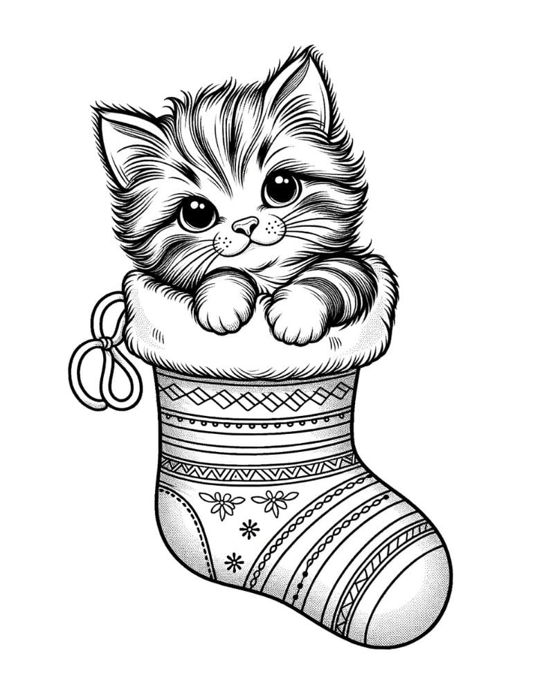 Cat Christmas Coloring Pages