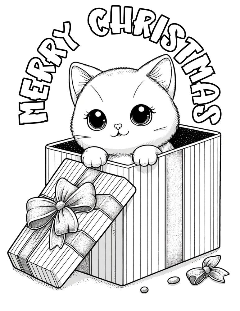 Free Christmas Cat Coloring Pages