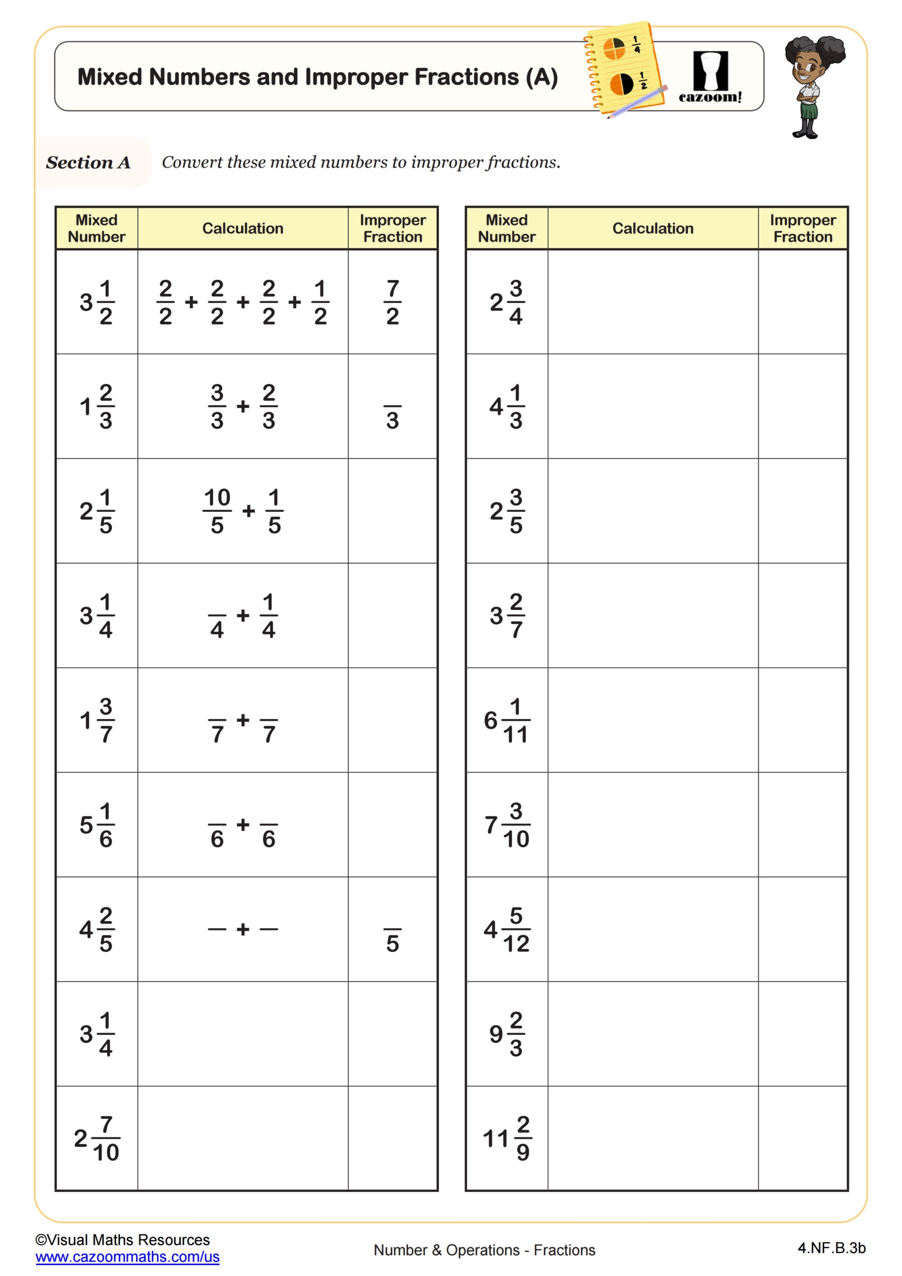 Free Convert Mixed Number To Improper Fraction Worksheet Download Free 
