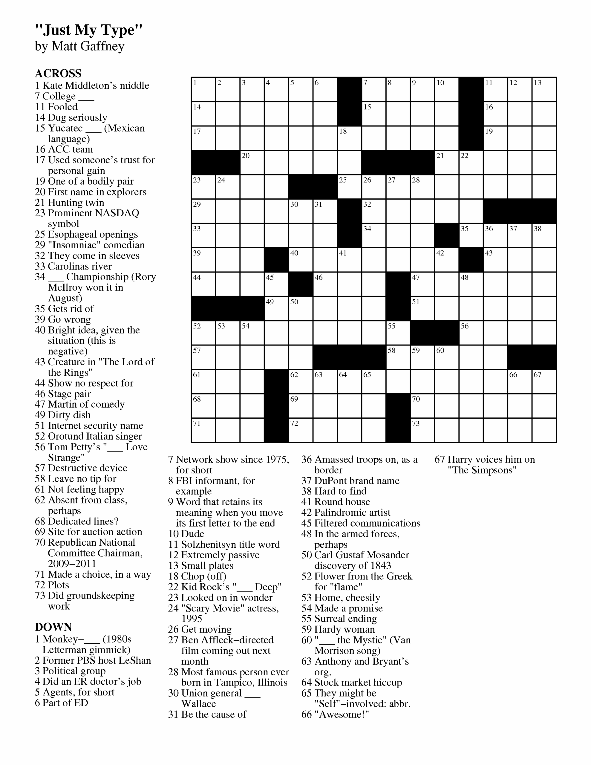 free printable daily crossword puzzles