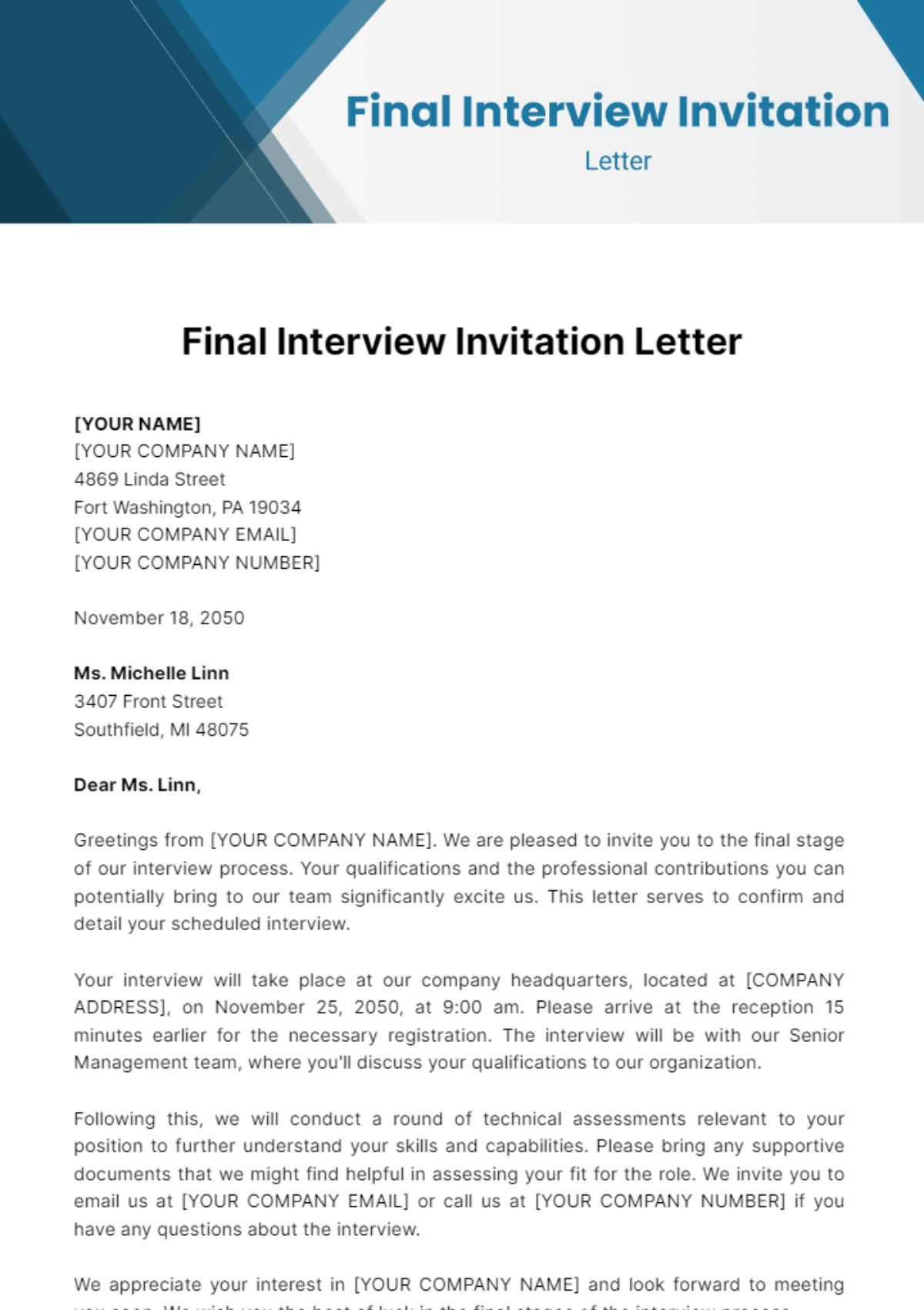 job interview invitation template