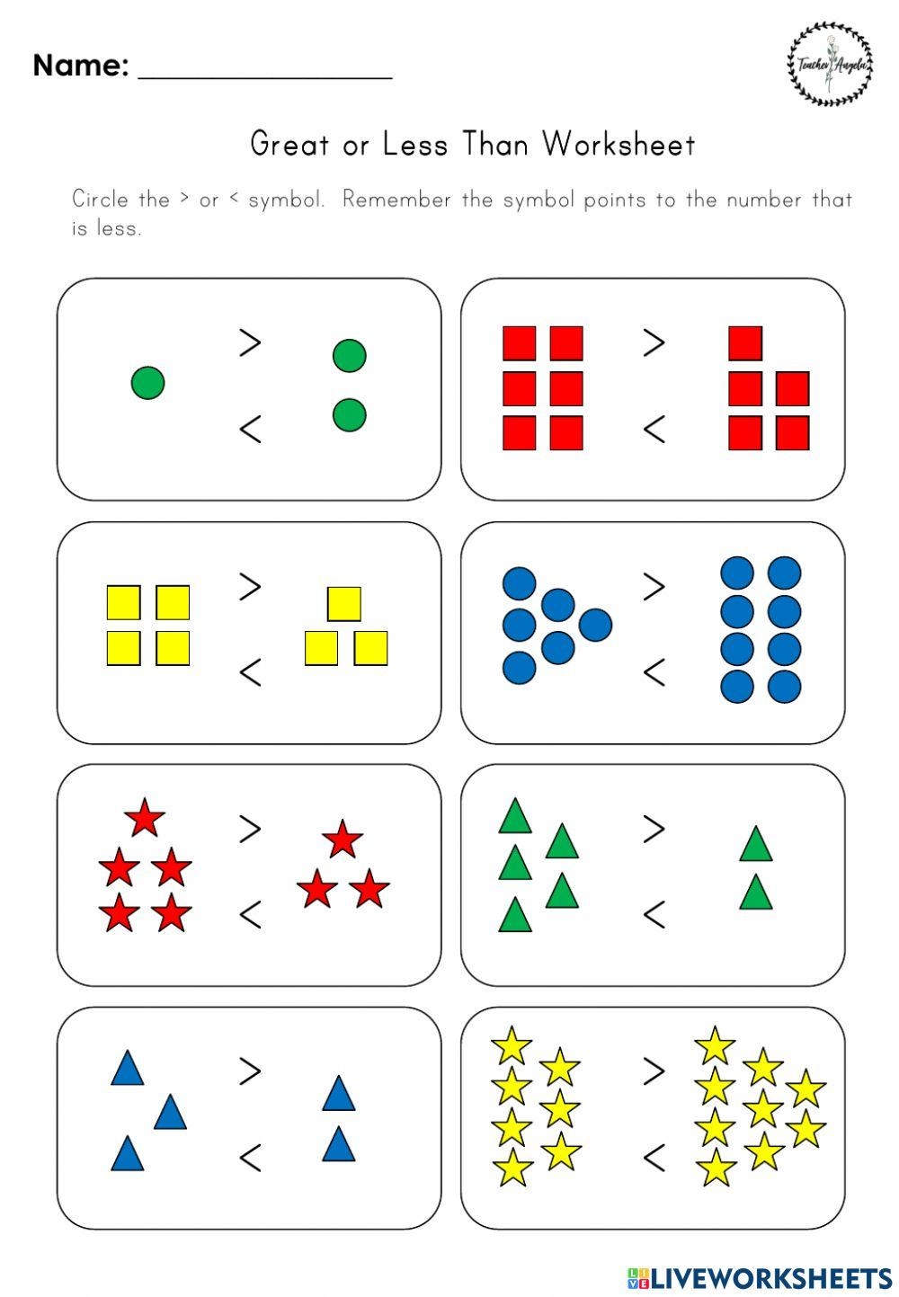 Free Greater Than Less Than Kindergarten Worksheet Download Free 