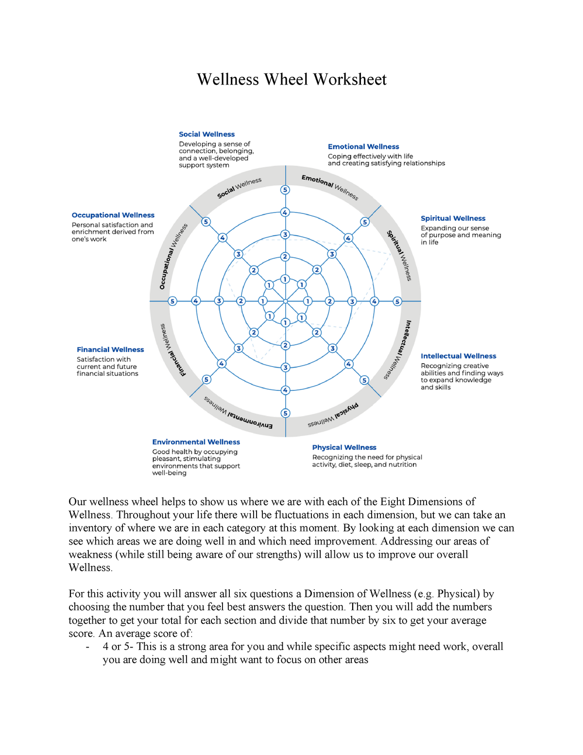health and wellness worksheets