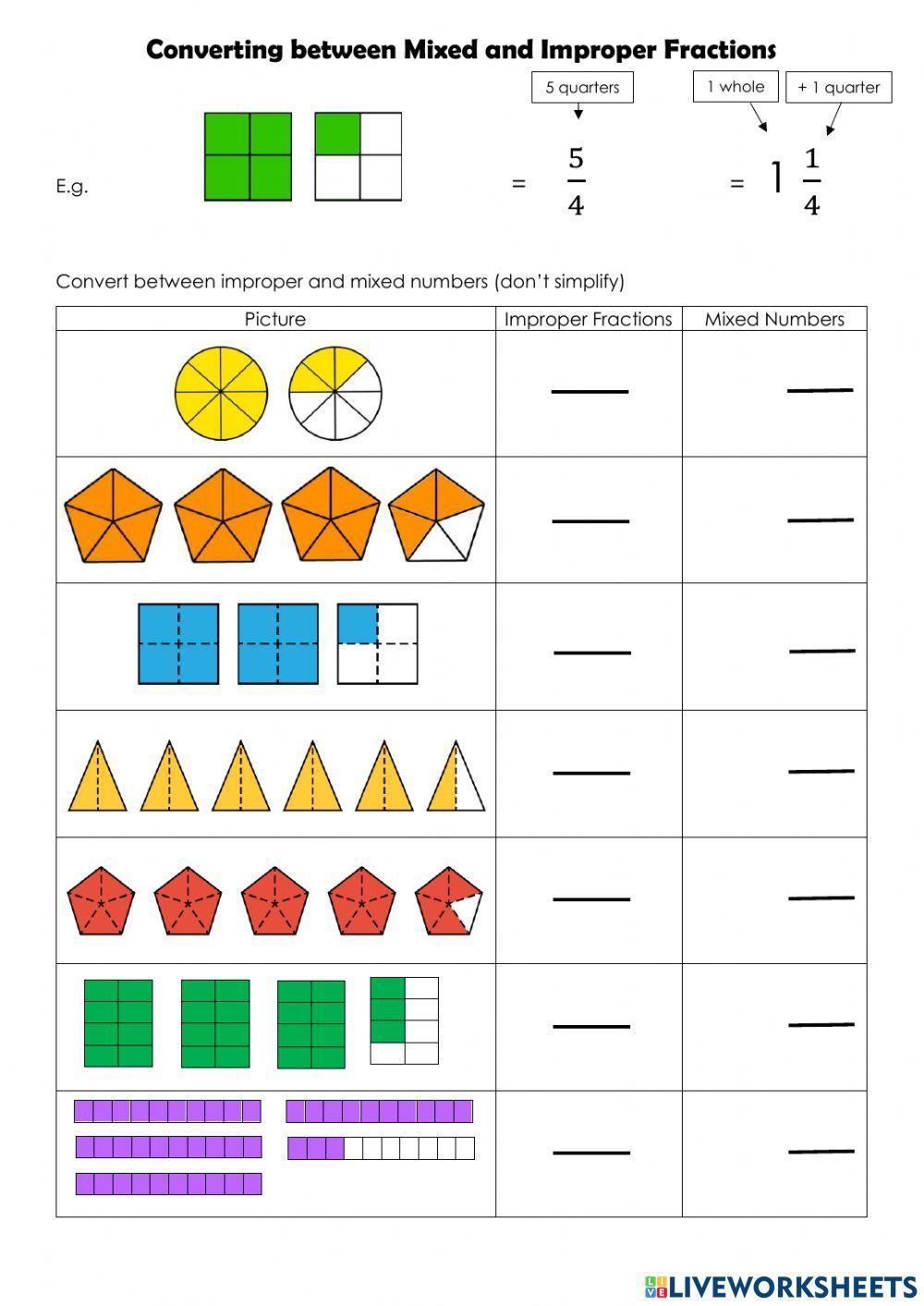 improper fraction worksheets