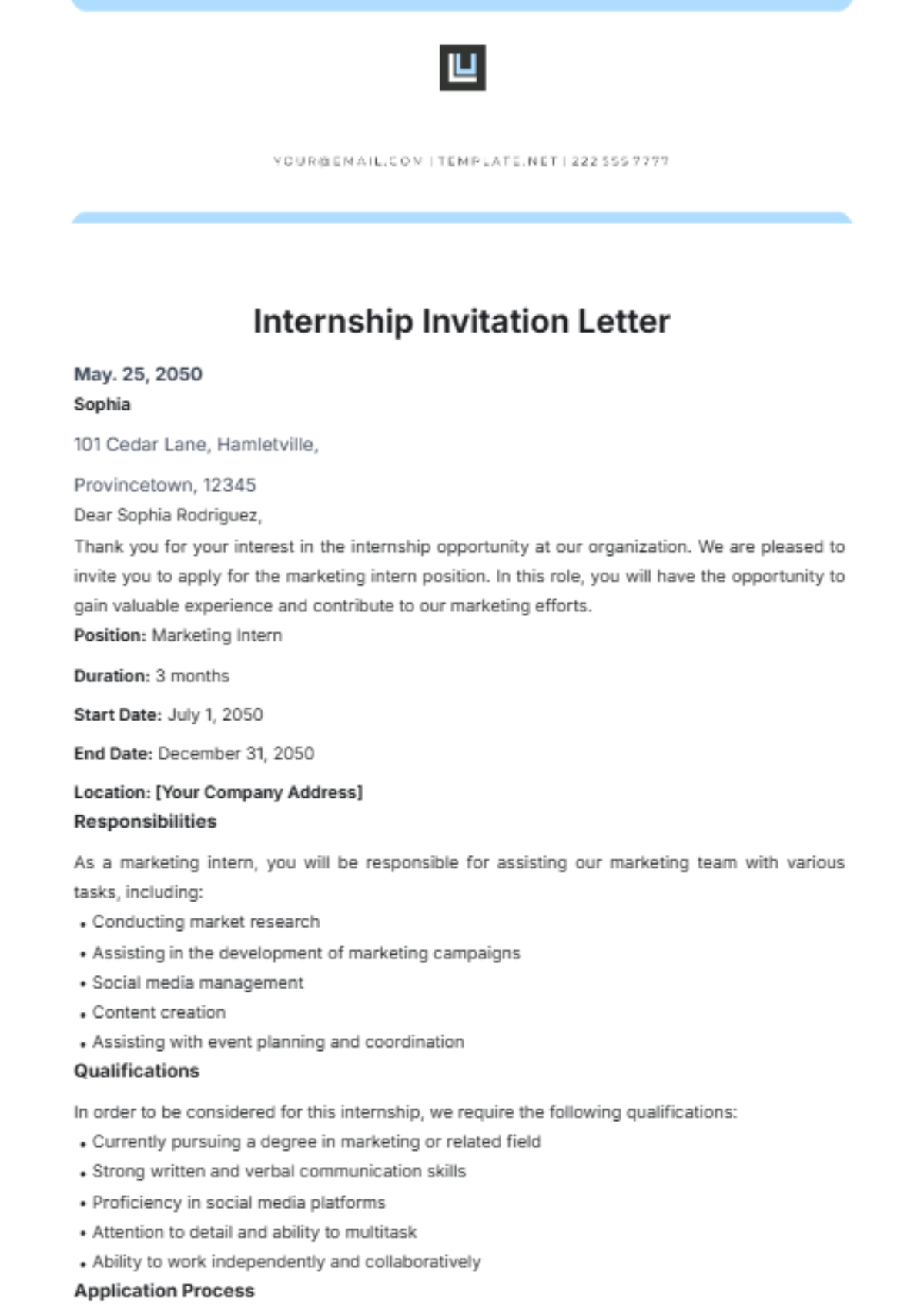 Free Internship Invitation Letter Template Edit Online Download 