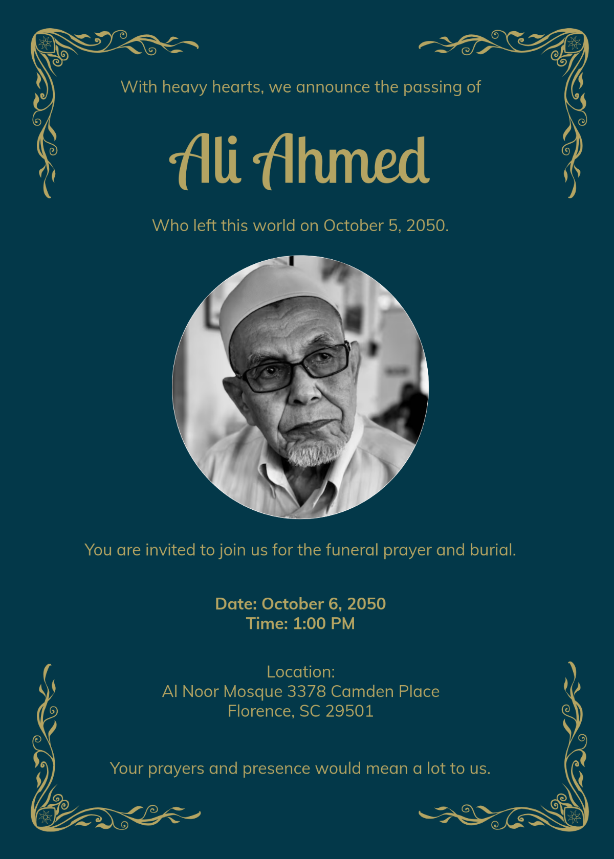 Free Islamic Funeral Invitation Template To Edit Online