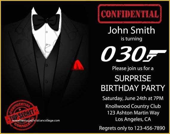 Free James Bond Invitation Template Of Surprise Tux James Bond Birthday