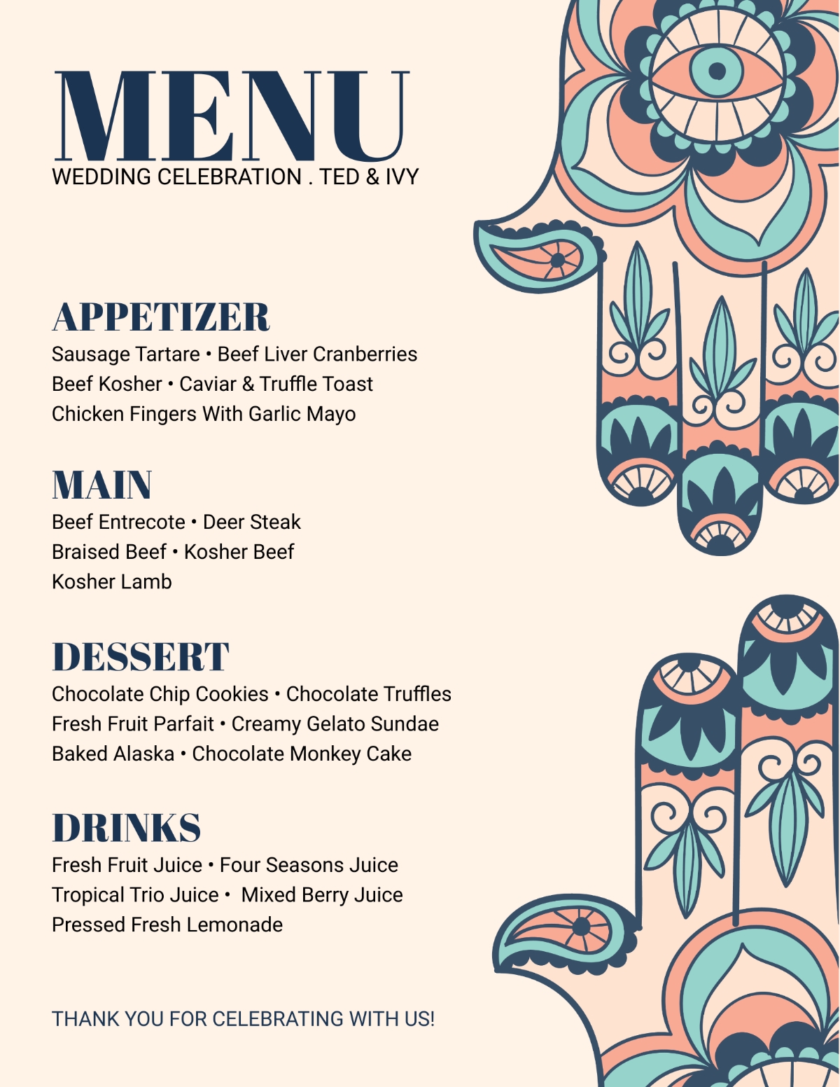 Free Jewish Wedding Menu Edit Online Download Template