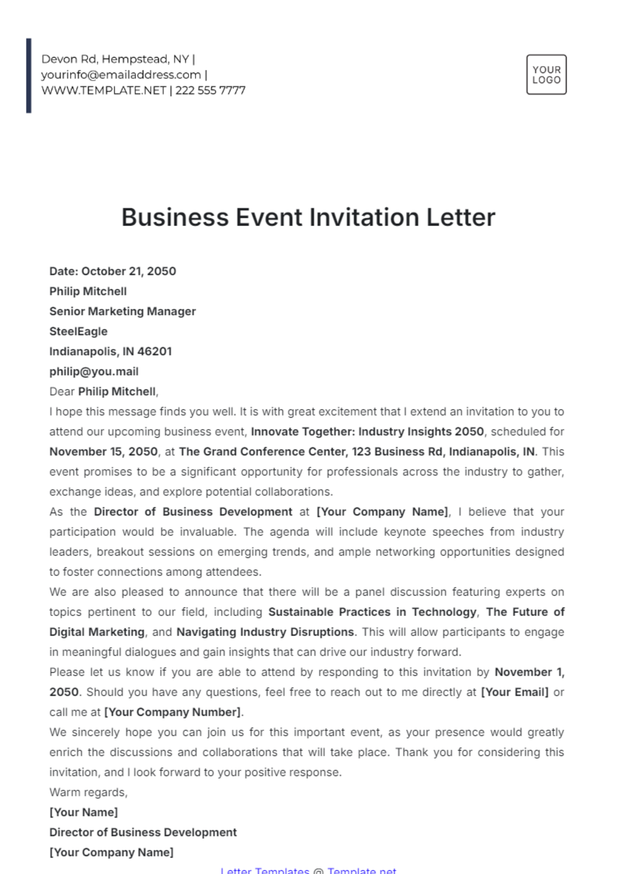 Free Job Fair Invitation Letter Template To Edit Online