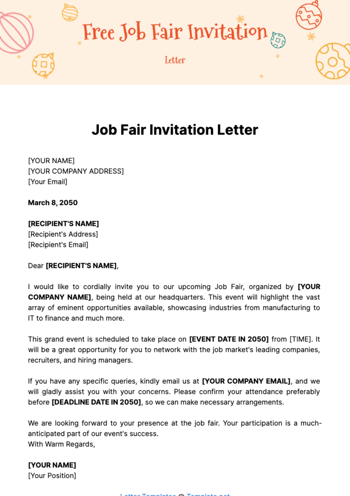 Free Job Fair Invitation Letter Template To Edit Online