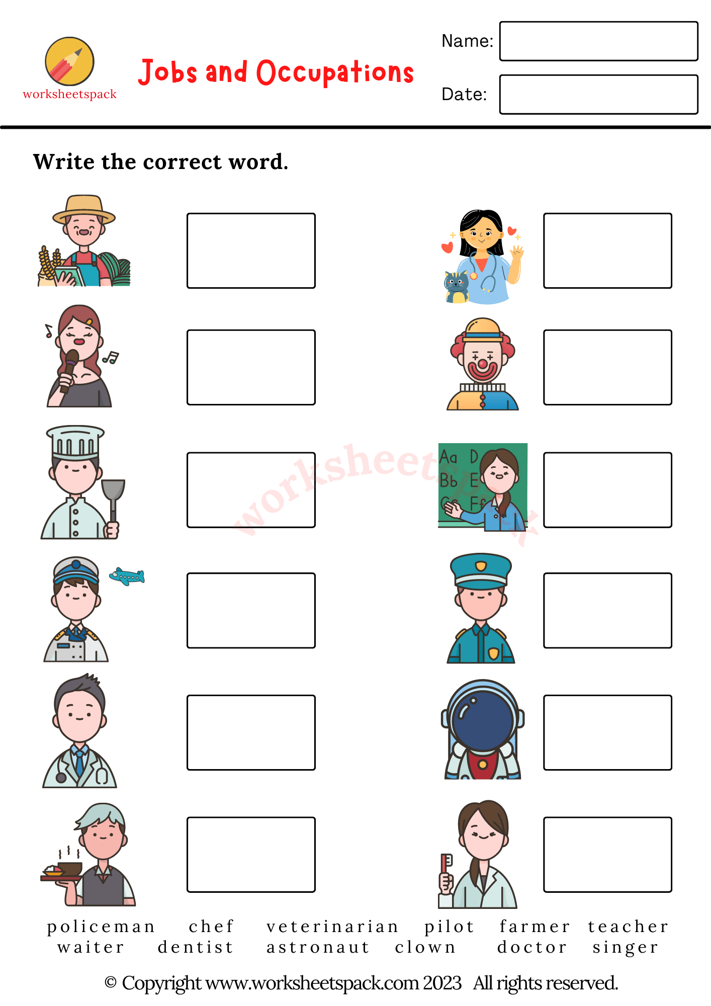 Free Jobs And Occupations Worksheets PDF Worksheetspack