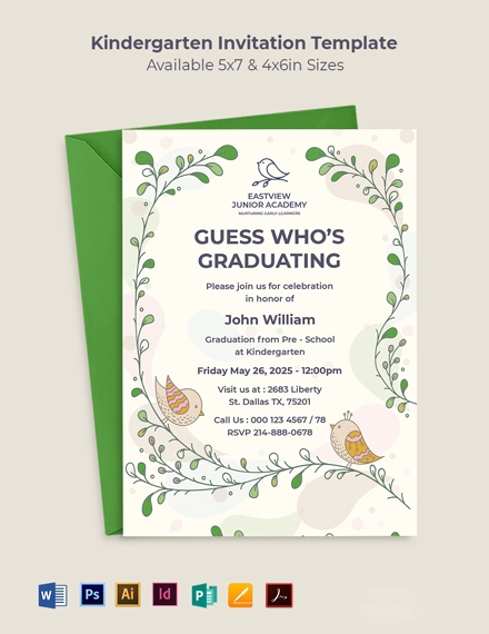 Free Kindergarten Graduation Invitation Template Illustrator Word 