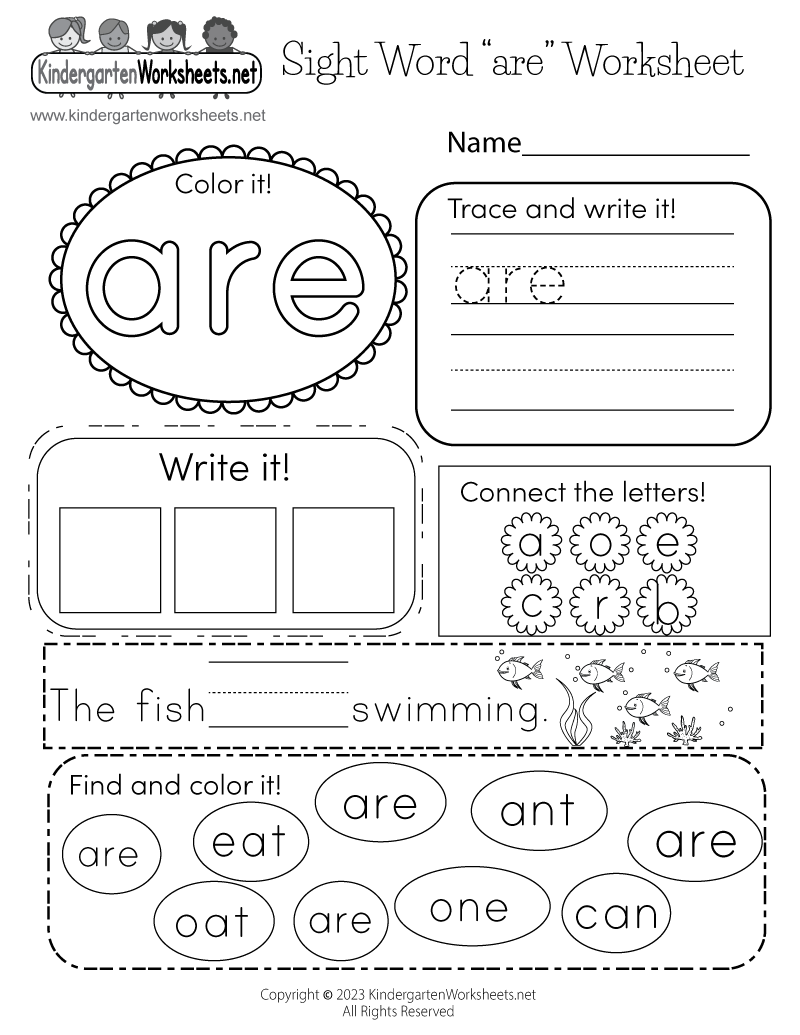 free sight word worksheets for kindergarten