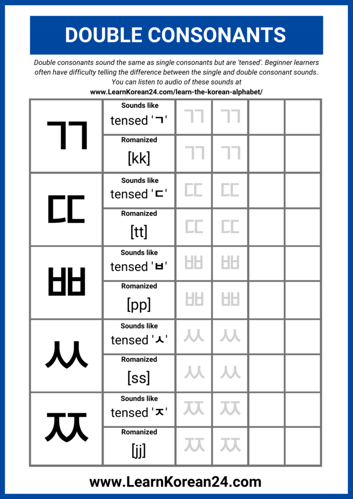 Free Korean Alphabet Worksheets PDF LearnKorean24