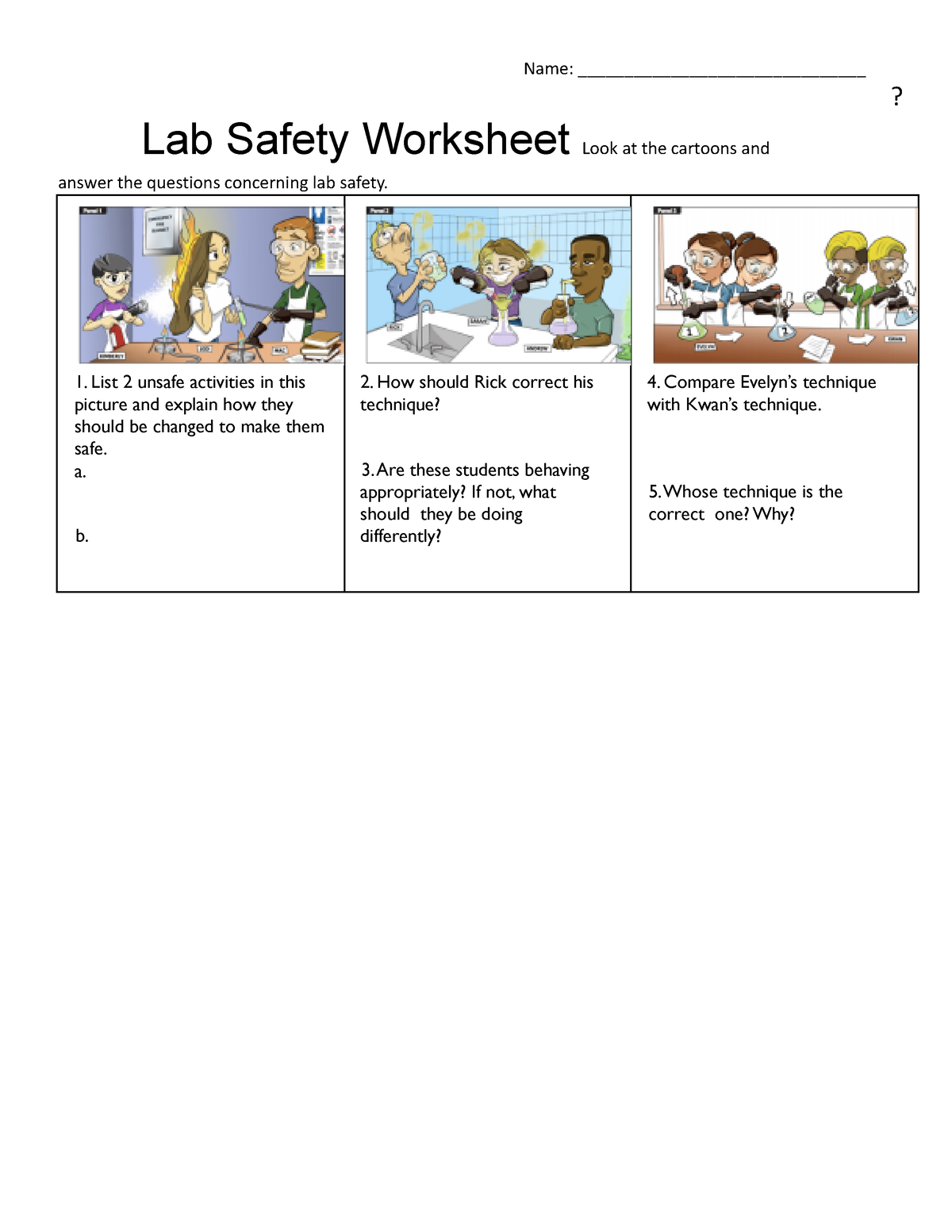 lab safety worksheet with answers