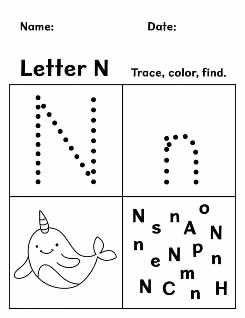 letter n worksheets for preschoolers