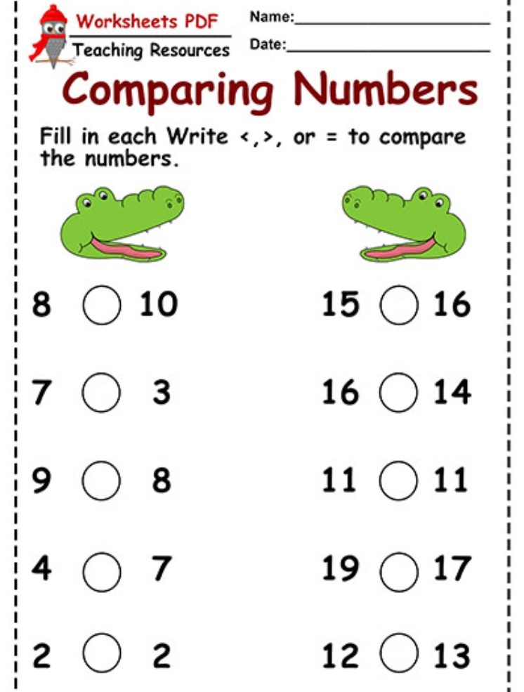 kindergarten less than greater than worksheets
