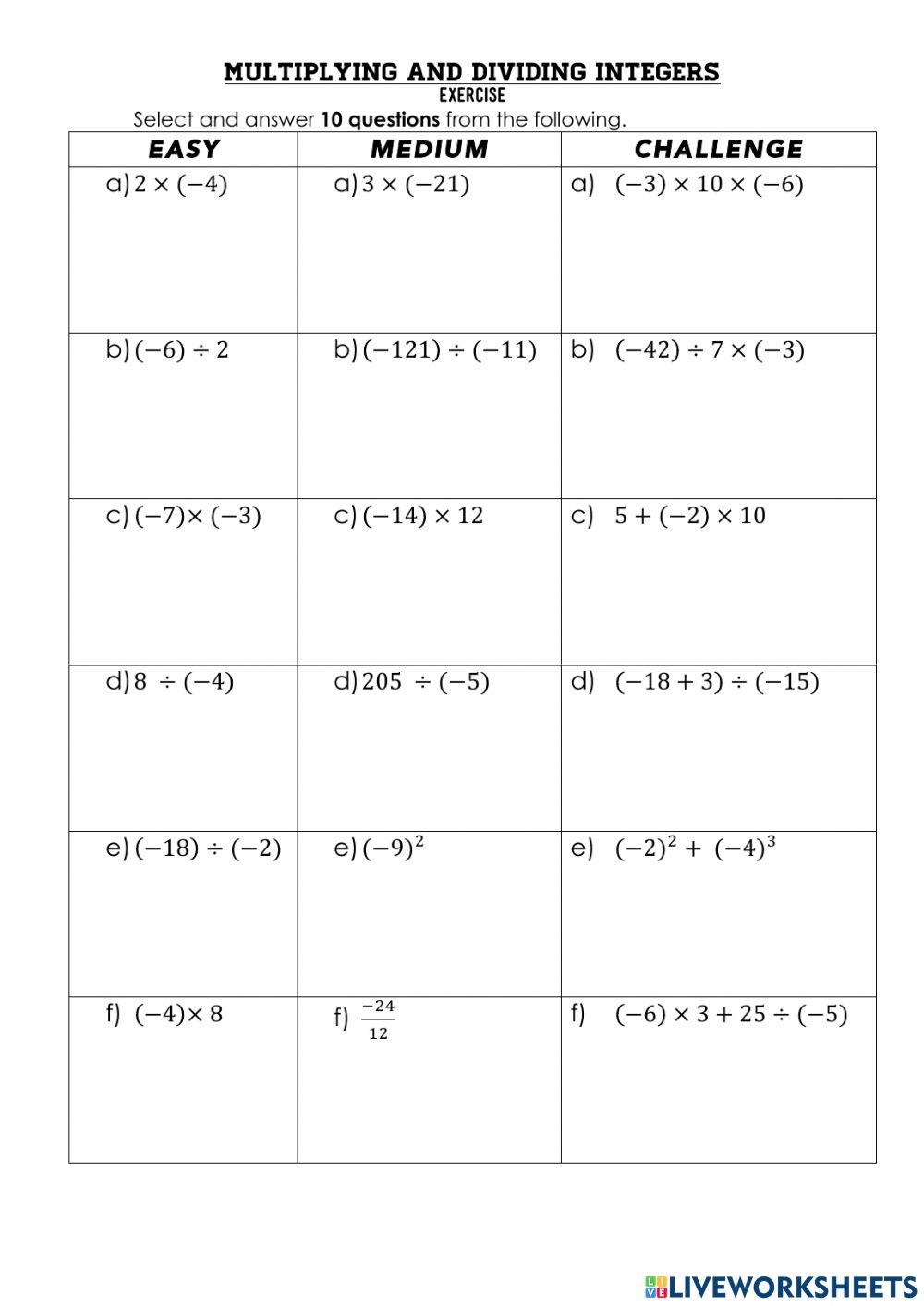 Free Multiplication And Division Of Integers Worksheet Download Free 