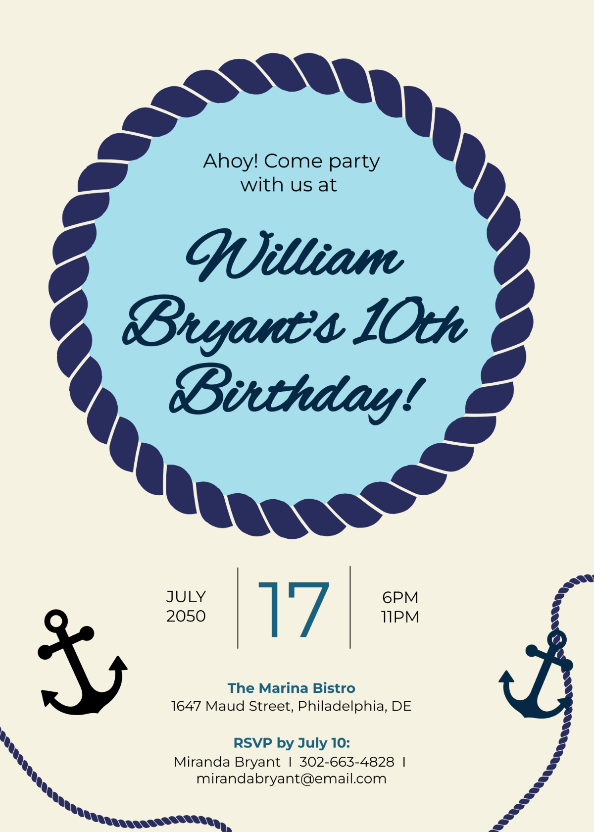 Free Nautical Birthday Invitation Template To Edit Online