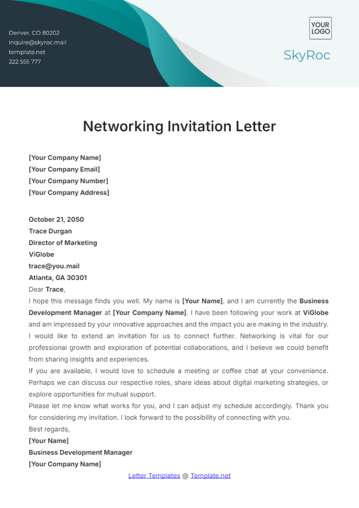 Free Networking Invitation Letter Template To Edit Online