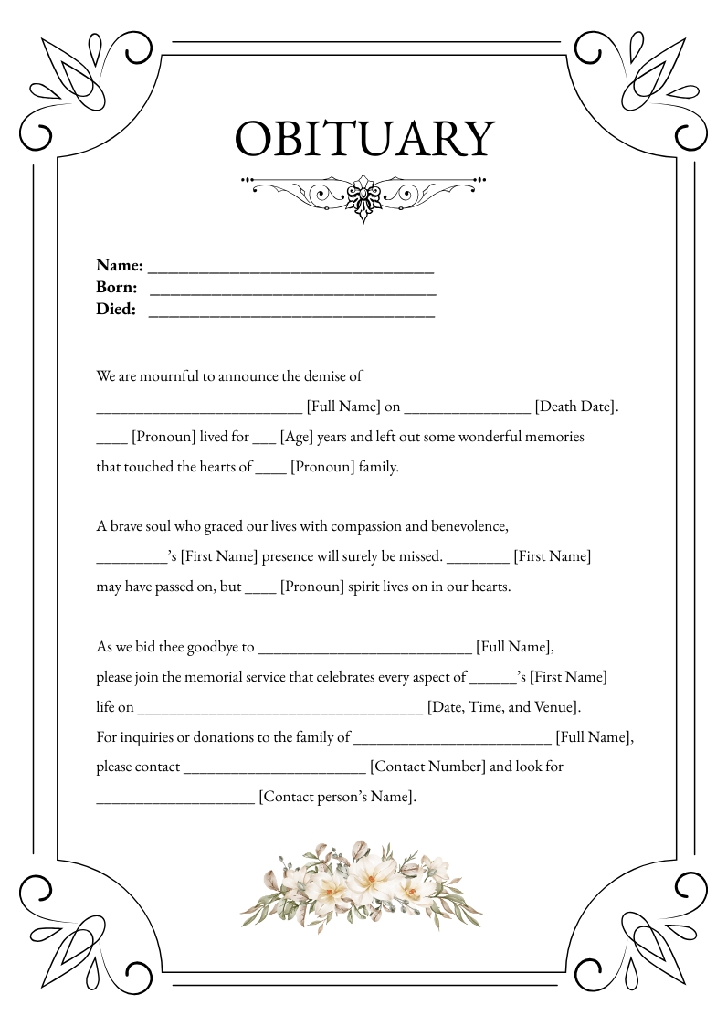 Free Obituary Templates Editable And Printable
