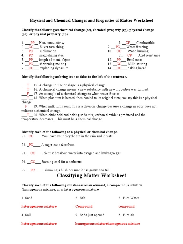 Free Physical And Chemical Changes Worksheet Answers Download Free 