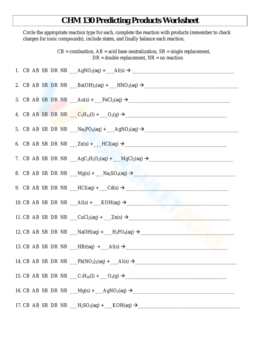 Free Predicting Reaction Products Worksheet Answers Download Free 