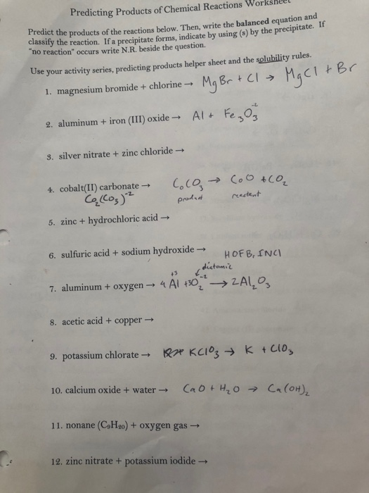 Free Predicting Reaction Products Worksheet Answers Download Free 