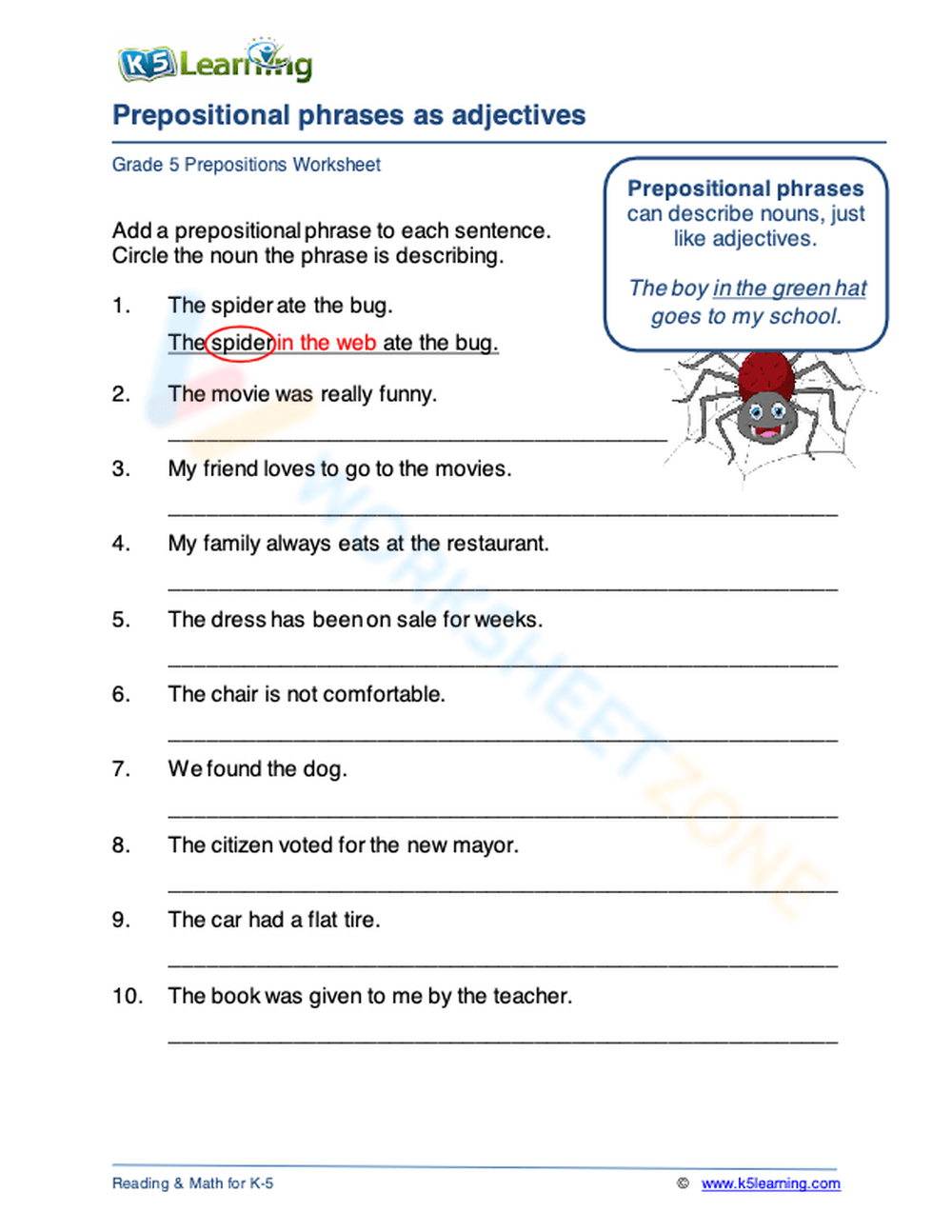 Free Prepositions And Prepositional Phrases Worksheet Download Free 