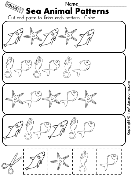 Free Preschool Math Pattern Worksheet Sea Animals Free 