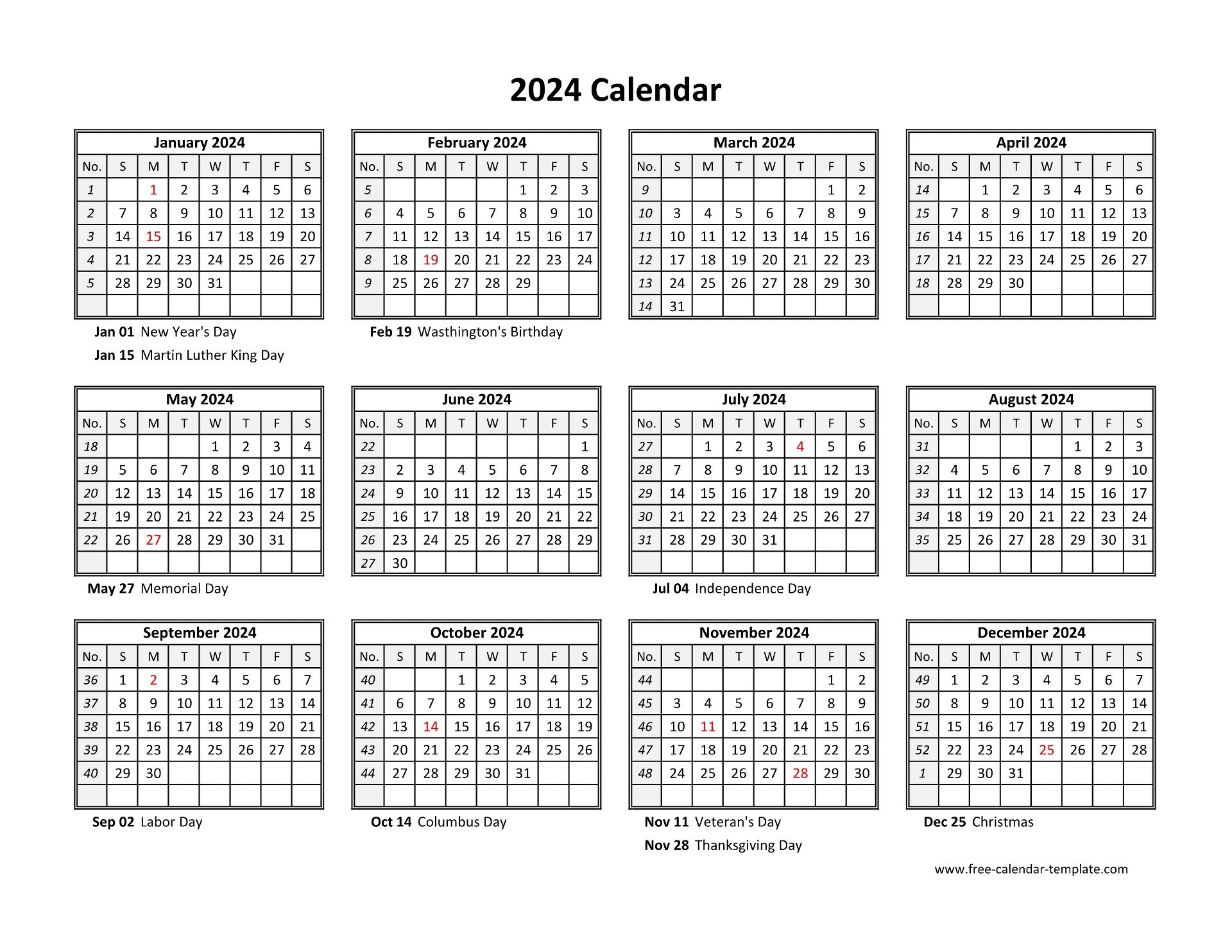 Free Printable 2024 Calendar Templates Printable Calendar 2025