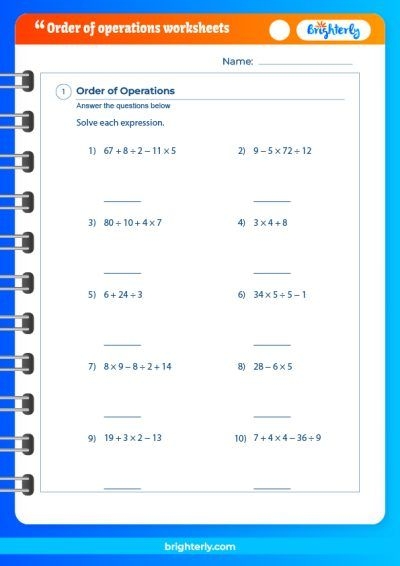 Free Printable 6th Grade Order Of Operations Worksheets PDFs 