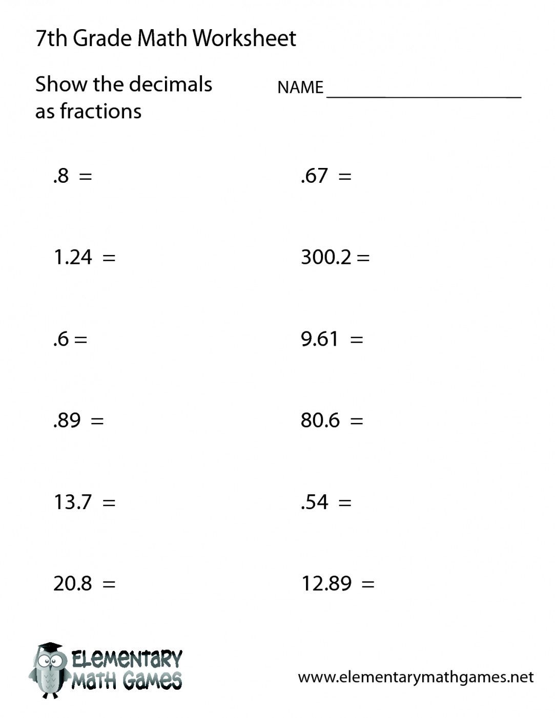 free printable 7th grade math worksheets