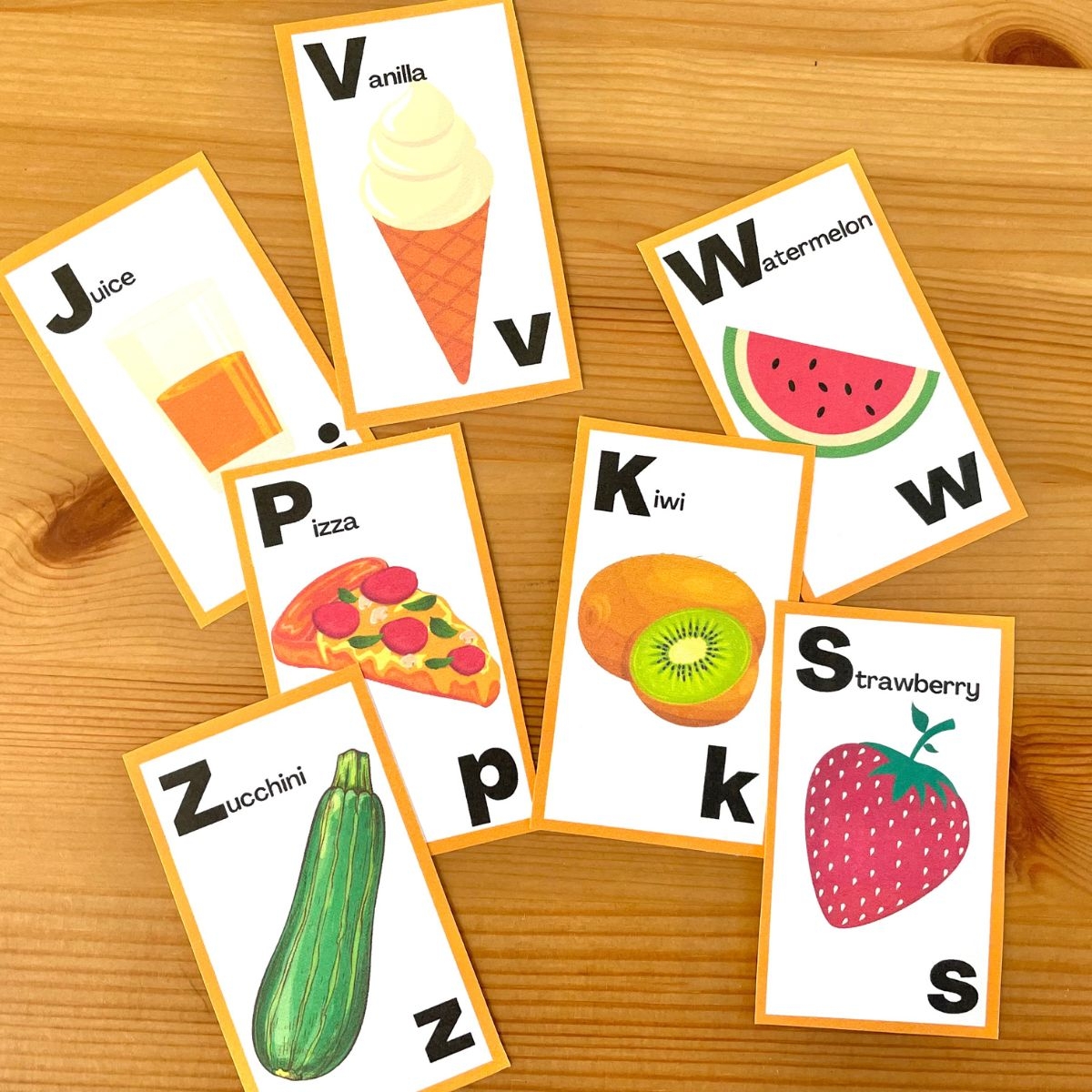 Free Printable Alphabet Flash Cards Food Themed