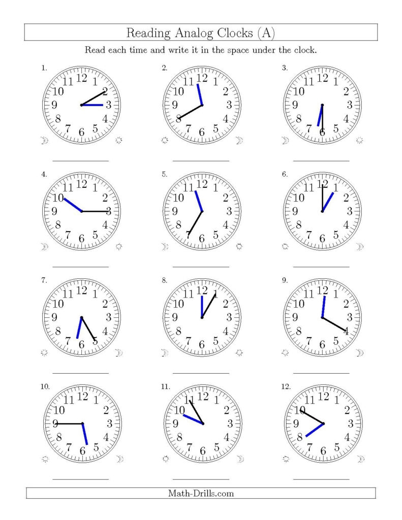 printable analog clock worksheets