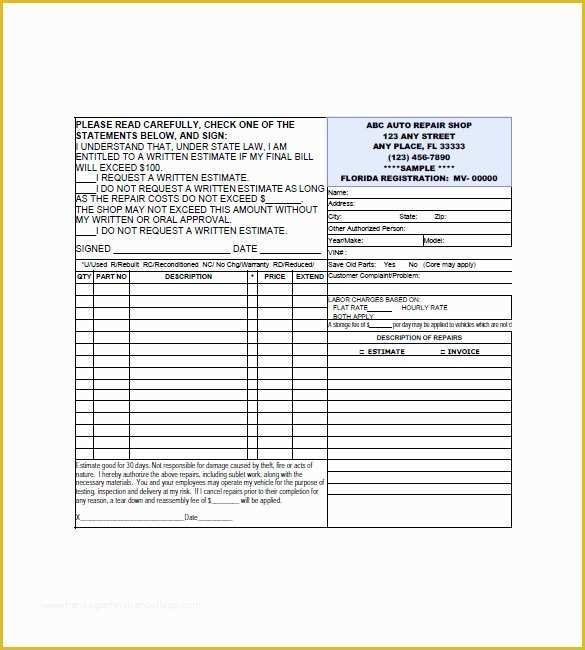 Free Printable Auto Repair Invoice Template Of 6 Auto Repair Invoice