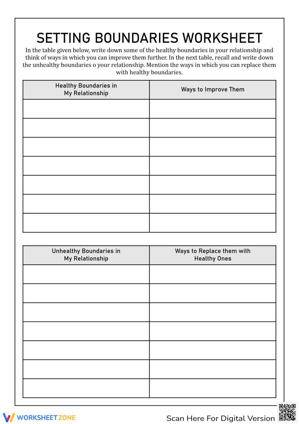 setting boundaries worksheets