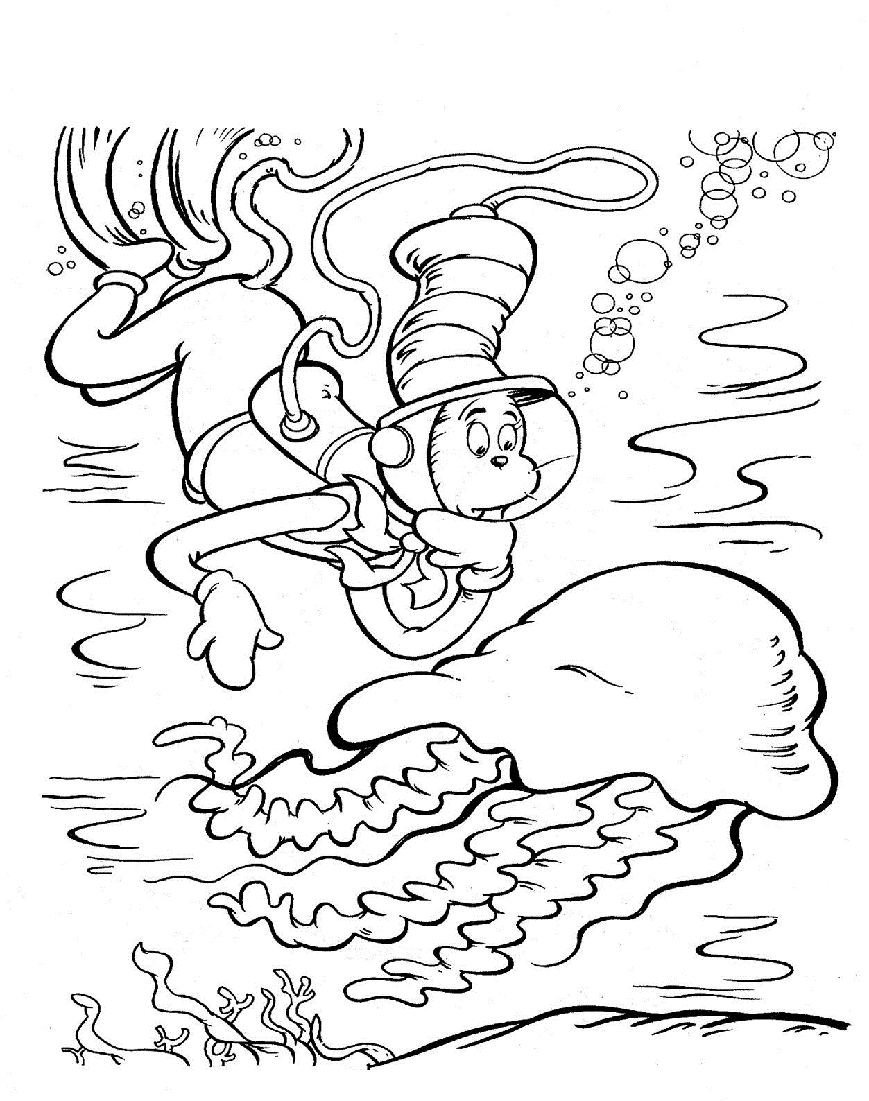 free printable cat in the hat coloring pages