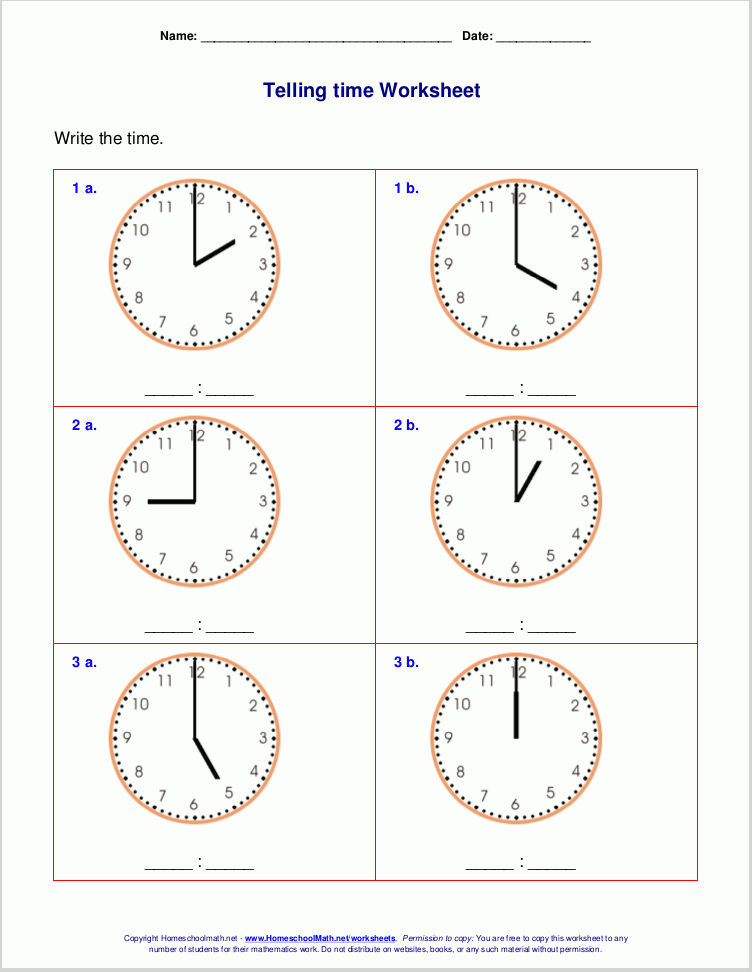 Free Printable Clock Worksheets Grade 1 Printable Template