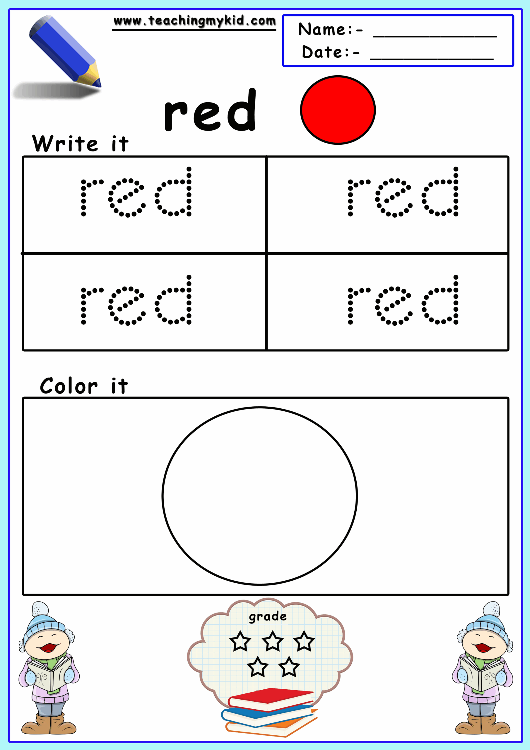 free printable color worksheets for preschoolers