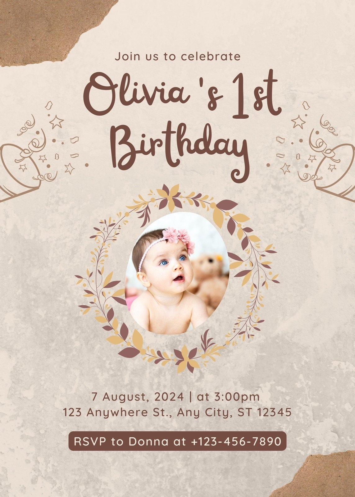 Free Printable Customizable 1st Birthday Invitation 60 OFF