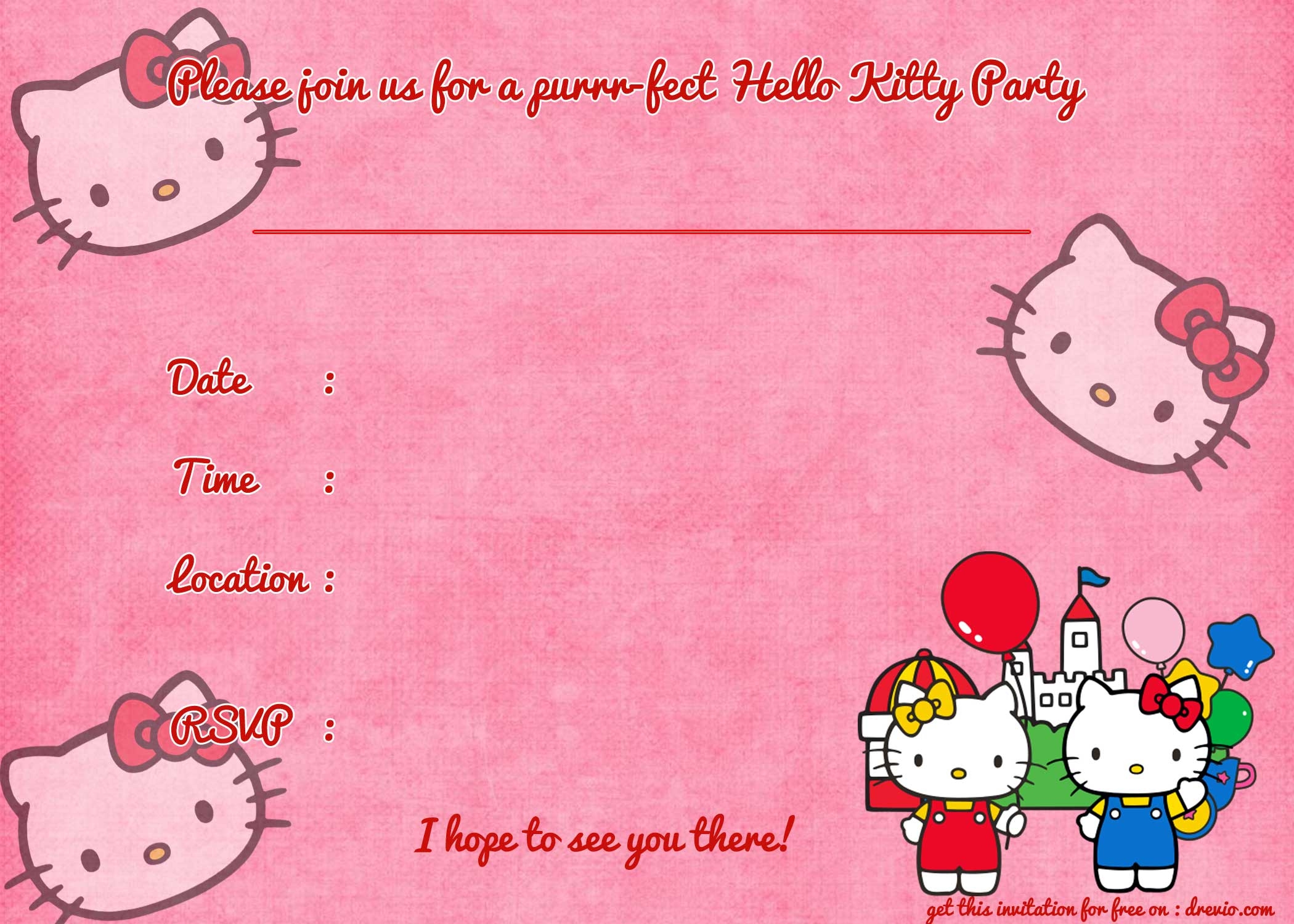 FREE Printable Hello Kitty Birthday Invitation Template Download 