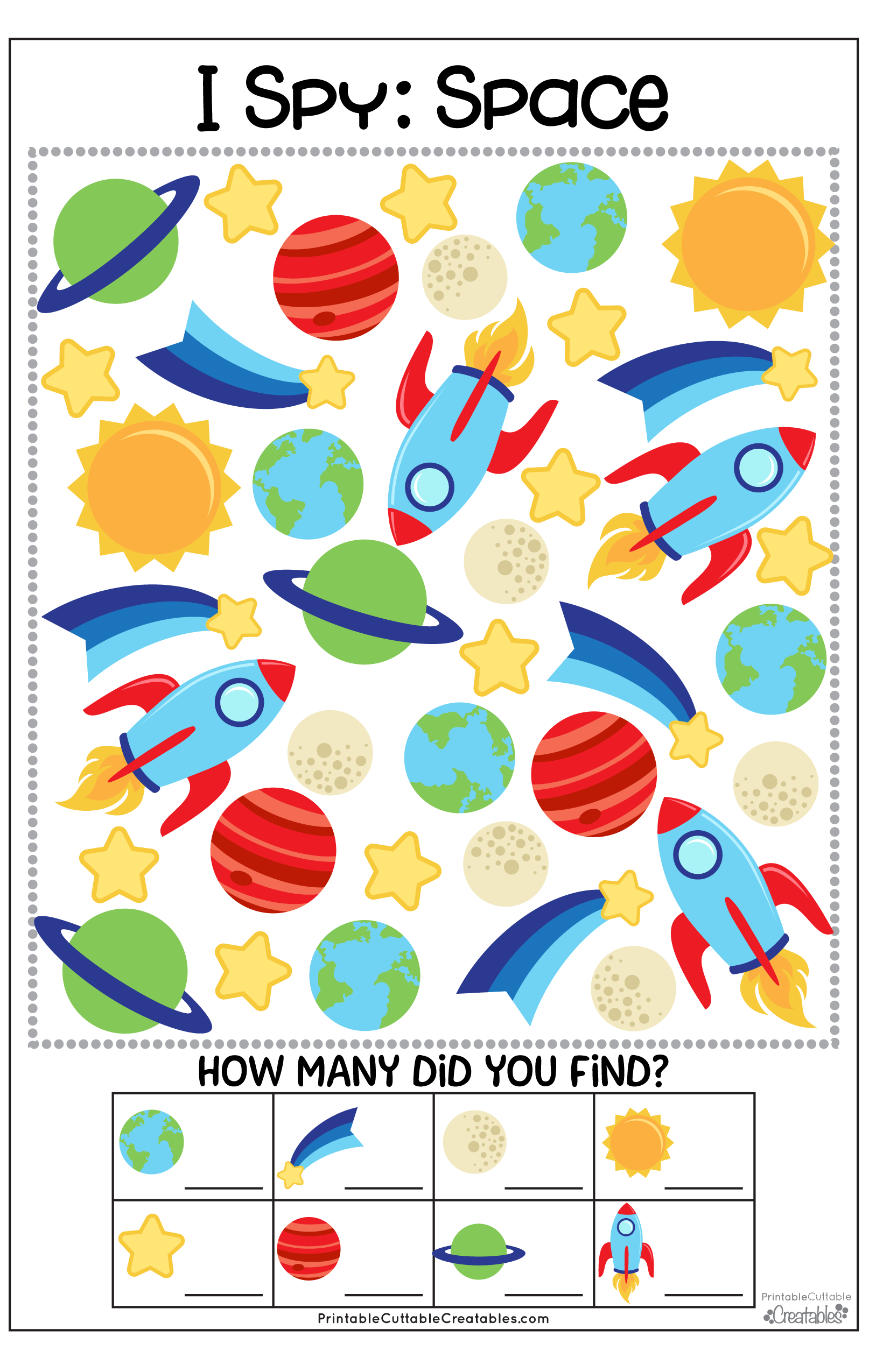 Free Printable I Spy Game For Kids Space Theme Worksheets Preschool 