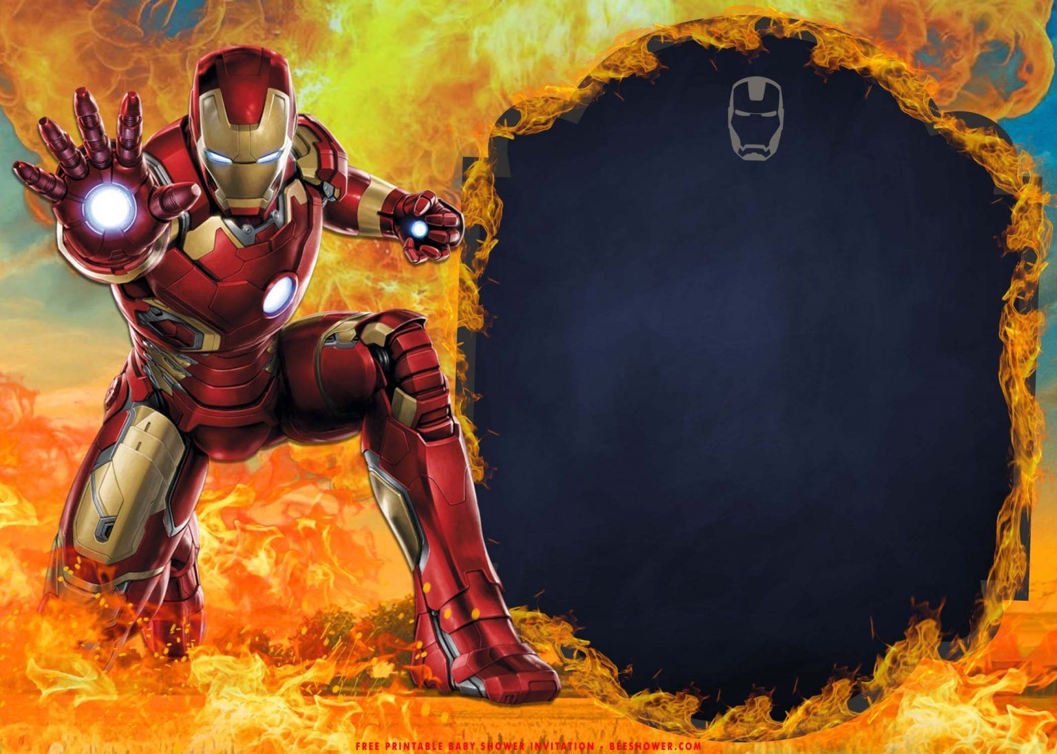 FREE Printable Iron Man In Flames Birthday Invitation Templates