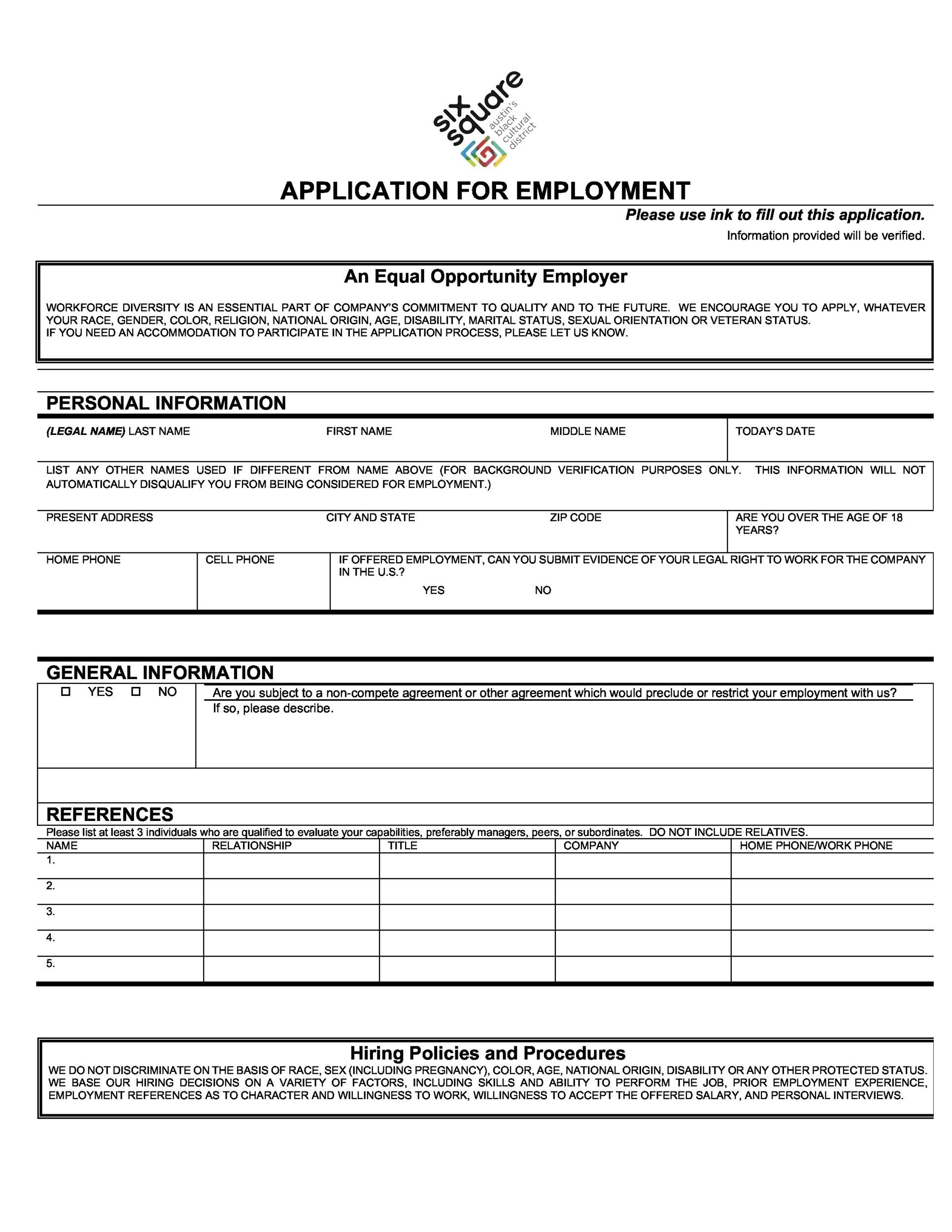 free job application template printable