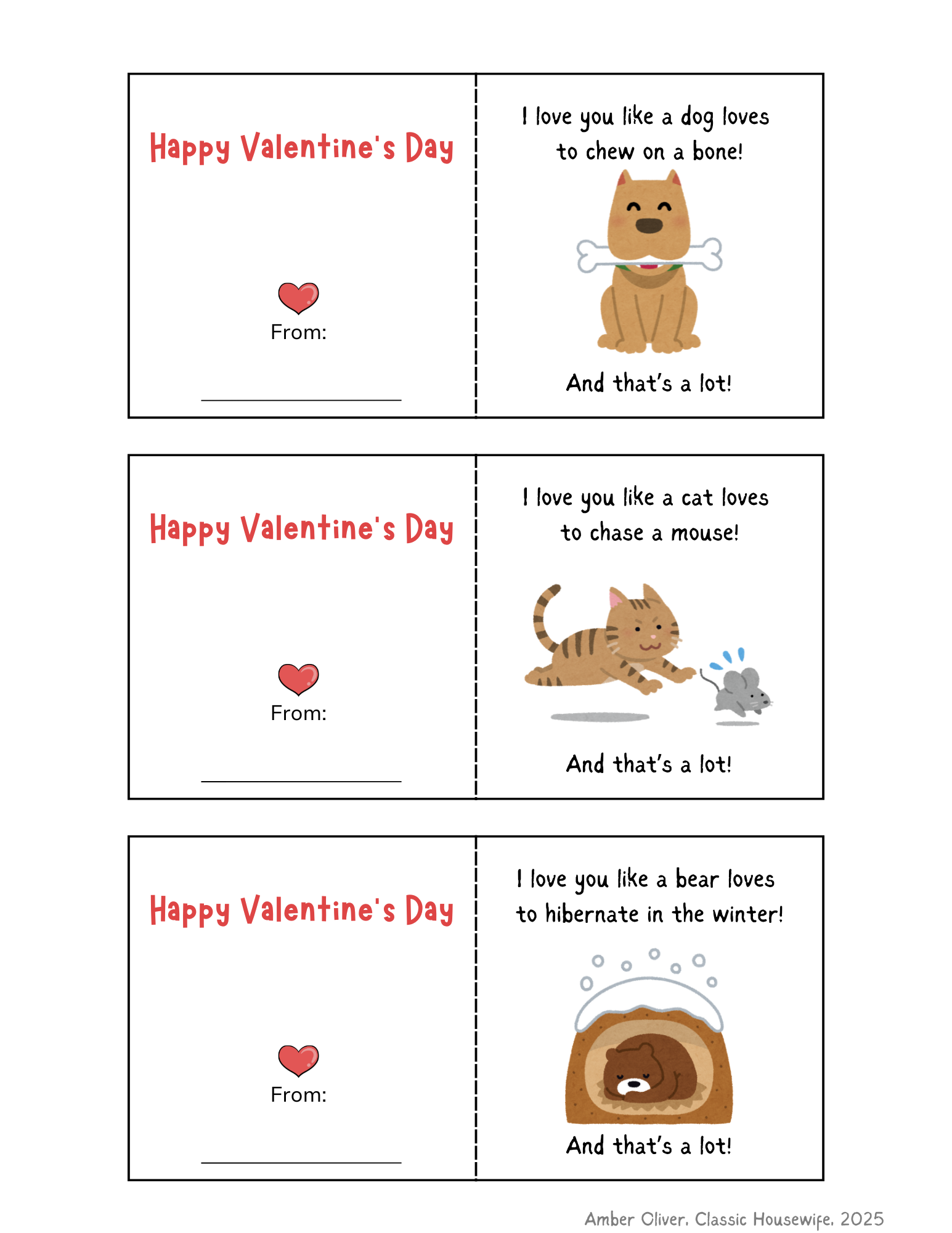 50's free printable valentine cards for kids