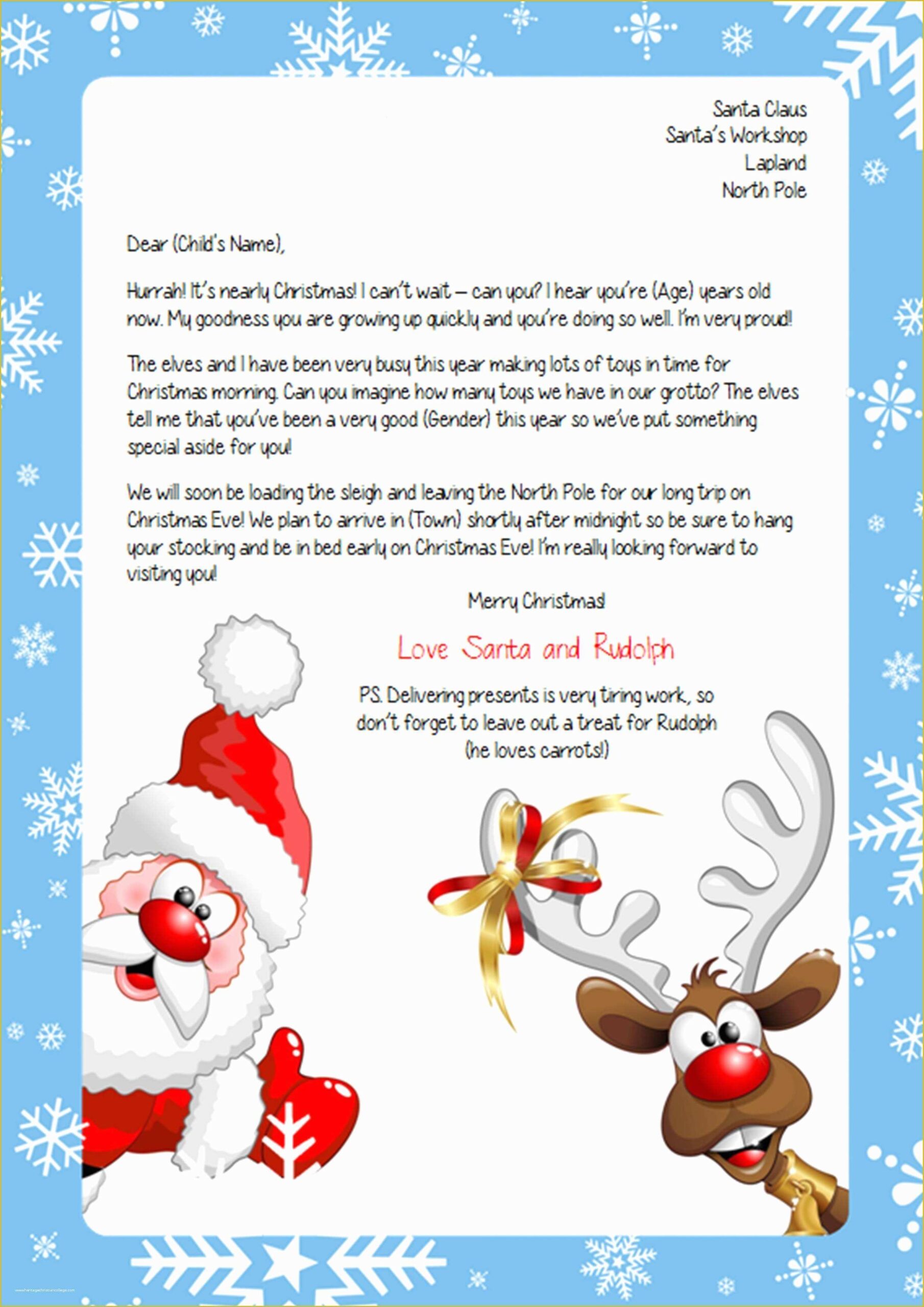 editable free printable letter from santa template word