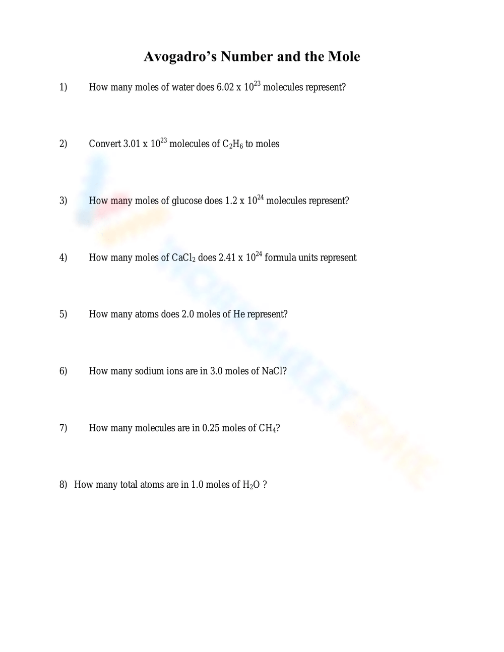 molar mass worksheet answers