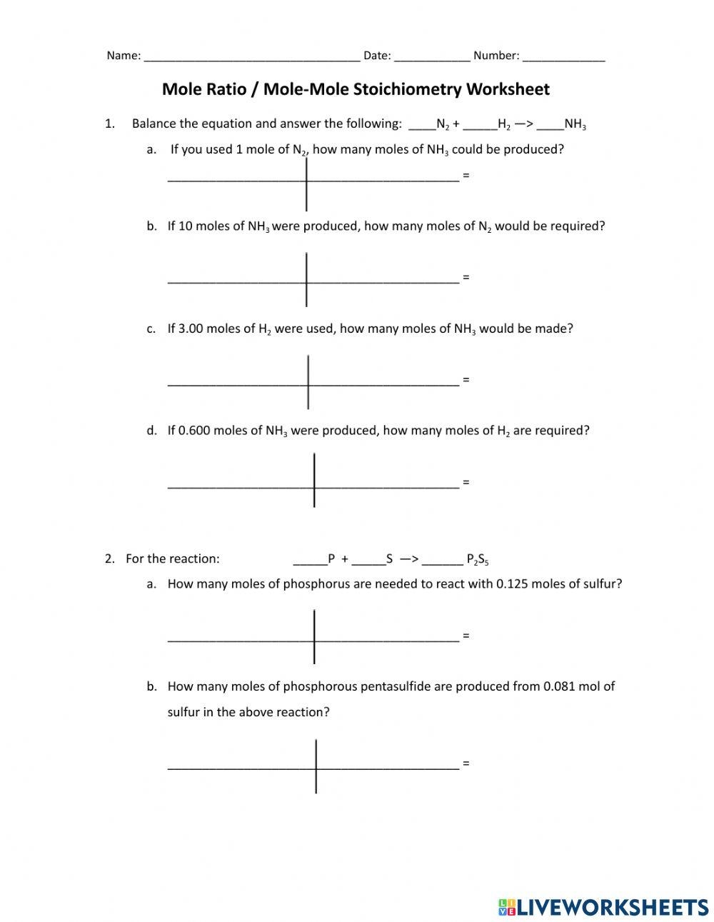 mole to mole ratio worksheet