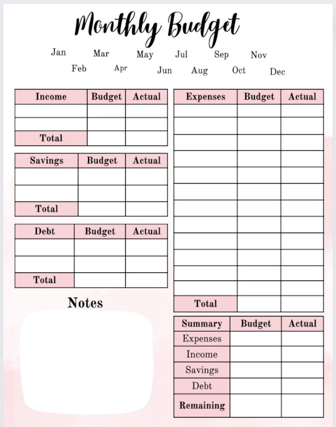 printable monthly budget template free